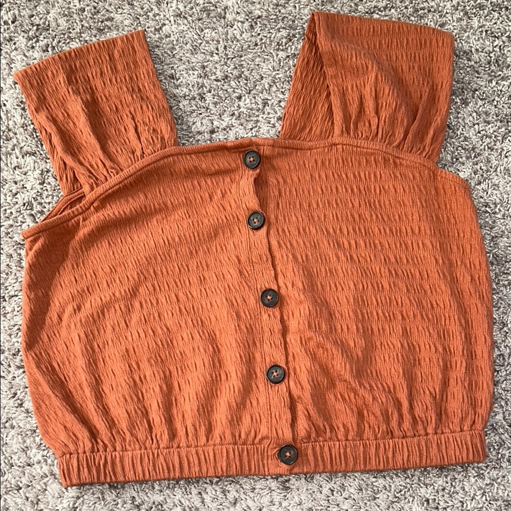 Madewell Rust Orange Button-Front Crop Top